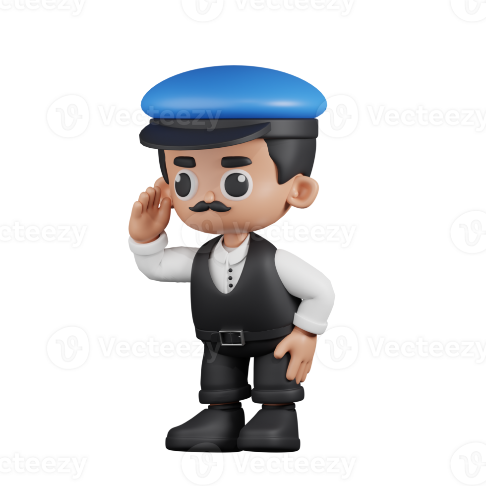 3d Character Driver Looking for Something Pose. 3d render isolated on transparent backdrop. png