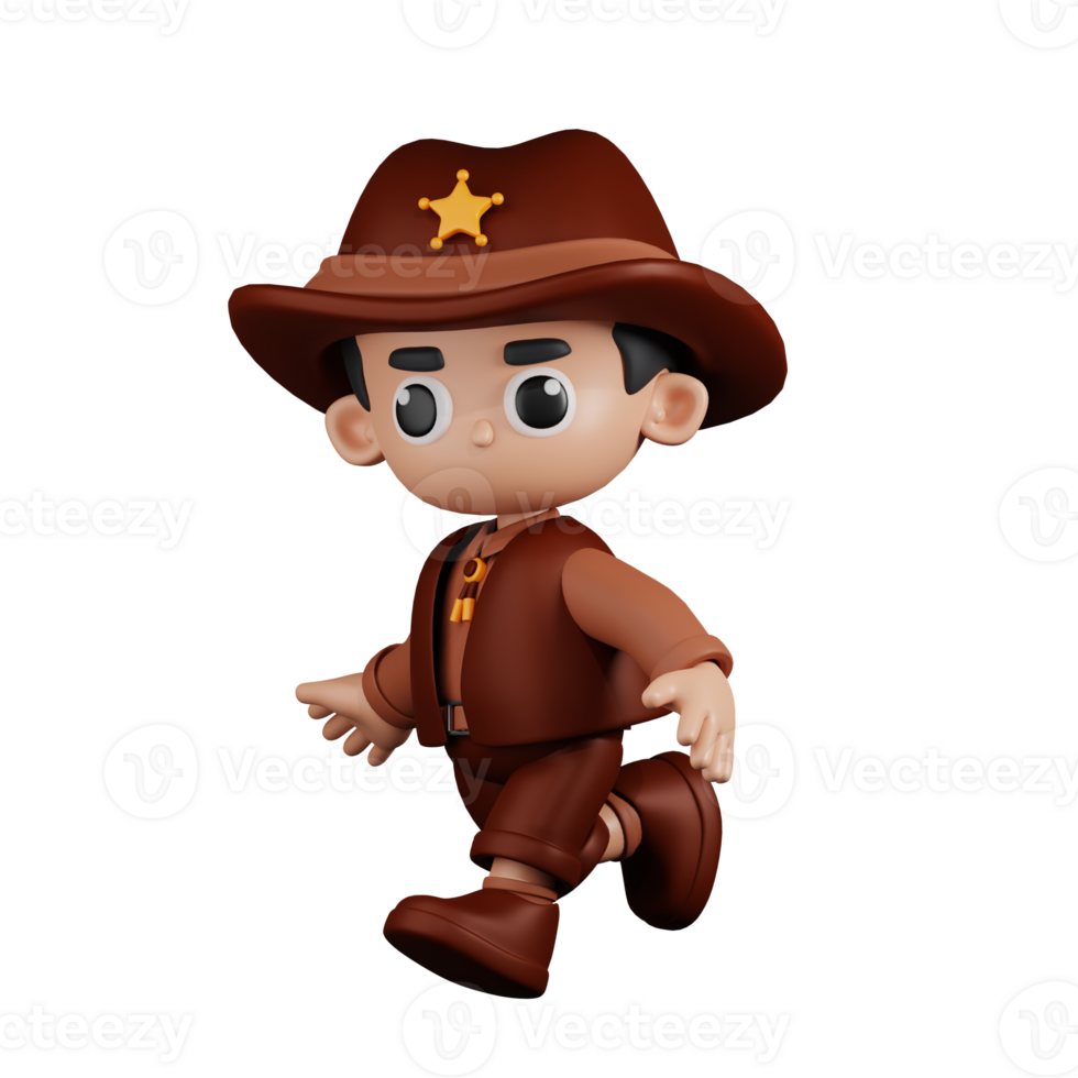 3d Character Sheriff Running Pose. 3d render isolated on transparent backdrop. png