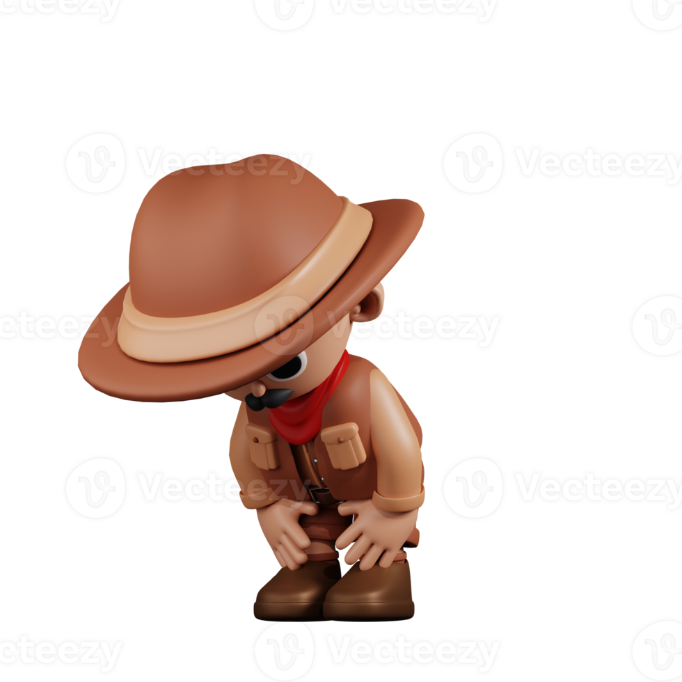 3d Character Cowboy Taking A Break Pose. 3d render isolated on transparent backdrop. png