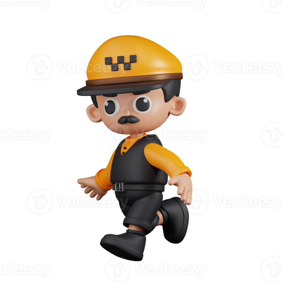 3d Character Taxi Driver Running Pose. 3d render isolated on transparent backdrop. png