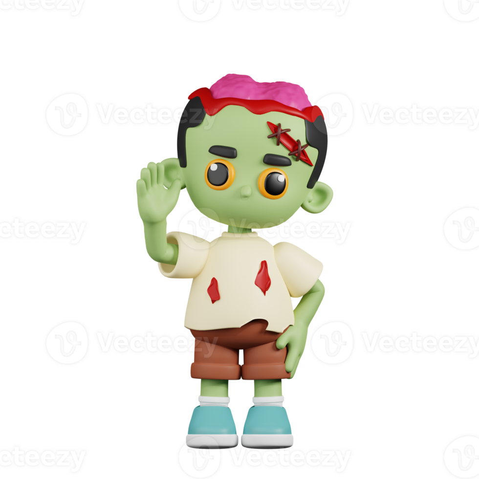 3d Character Zombie Greeting Pose. 3d render isolated on transparent backdrop. png