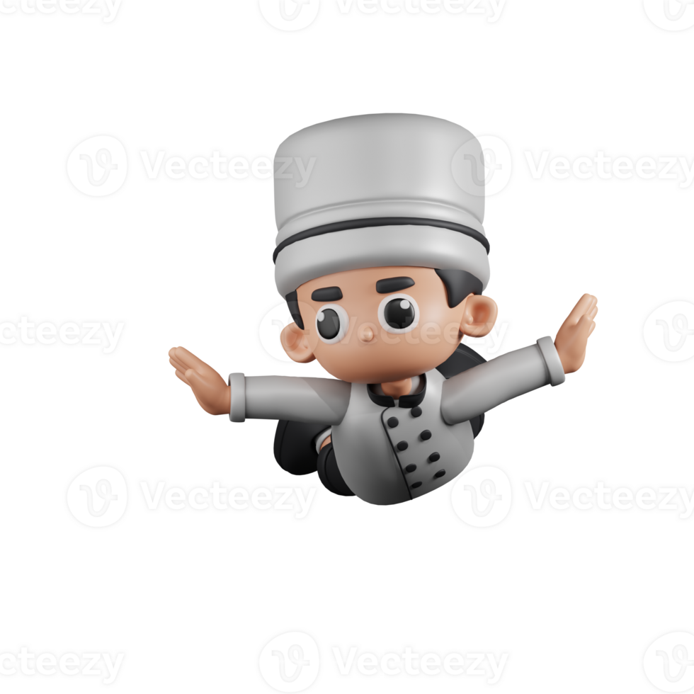 3d personaje cocinero volador pose. 3d hacer aislado en transparente fondo. png