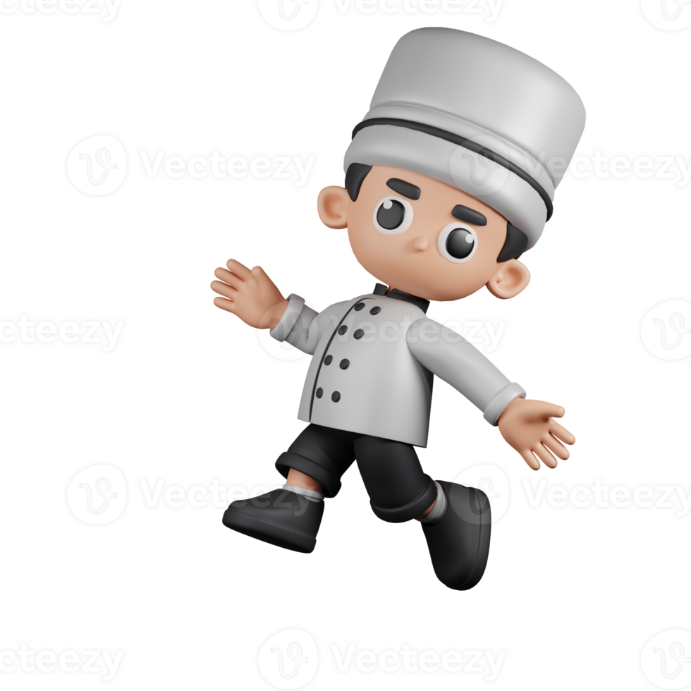 3d Character Chef Happy Jumping Pose. 3d render isolated on transparent backdrop. png