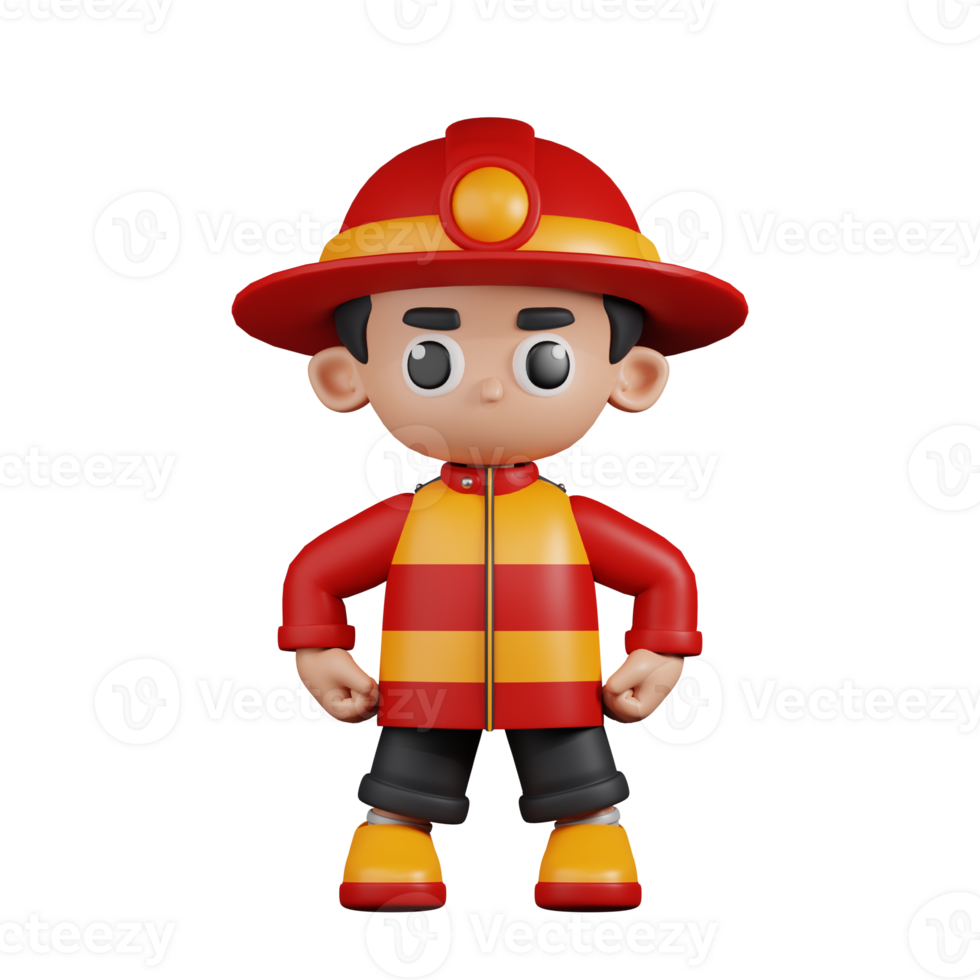 3d Character Firefighter Hero Stance Pose. 3d render isolated on transparent backdrop. png