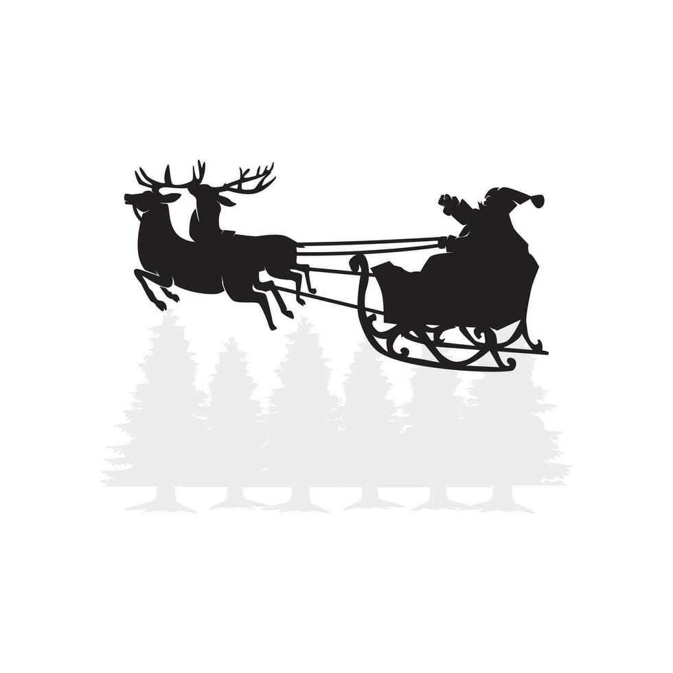 santa sleigh silhouette, christmas tree, christmas sleigh vector
