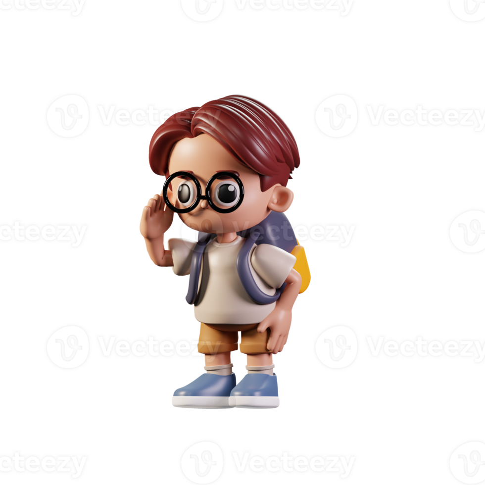 3d Character Student Looking Pose. 3d render isolated on transparent backdrop. png