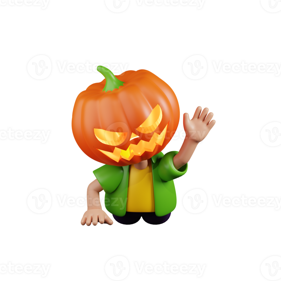 3d Character Pumpkin Crawling On The Ground Pose. 3d render isolated on transparent backdrop. png