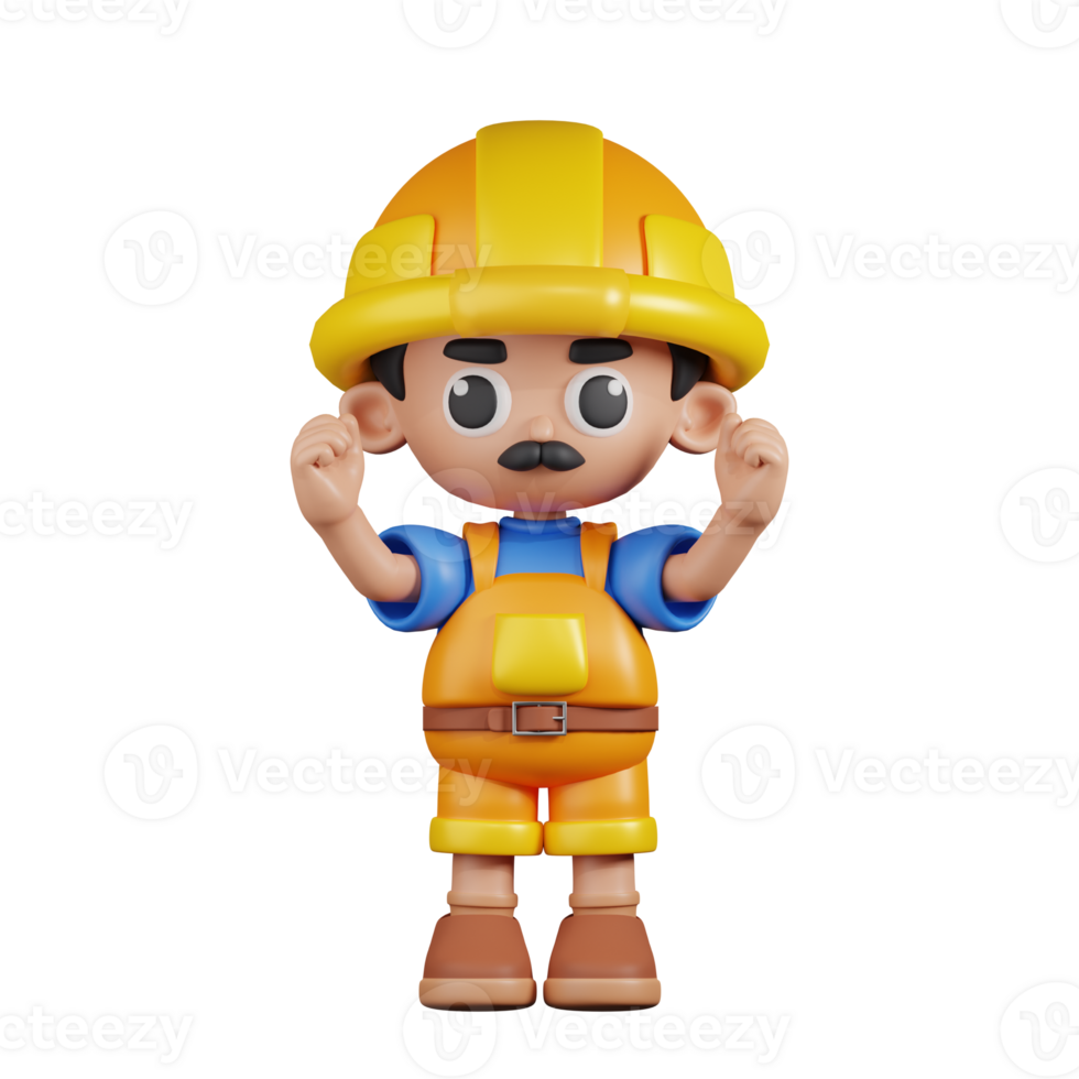 3d Character Builder Excited Pose. 3d render isolated on transparent backdrop. png