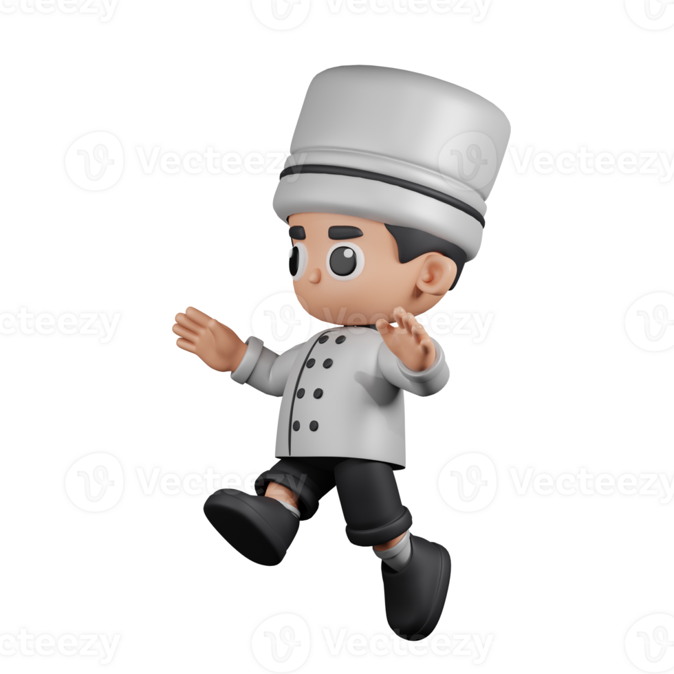 3d Character Chef Jumping Pose. 3d render isolated on transparent backdrop. png