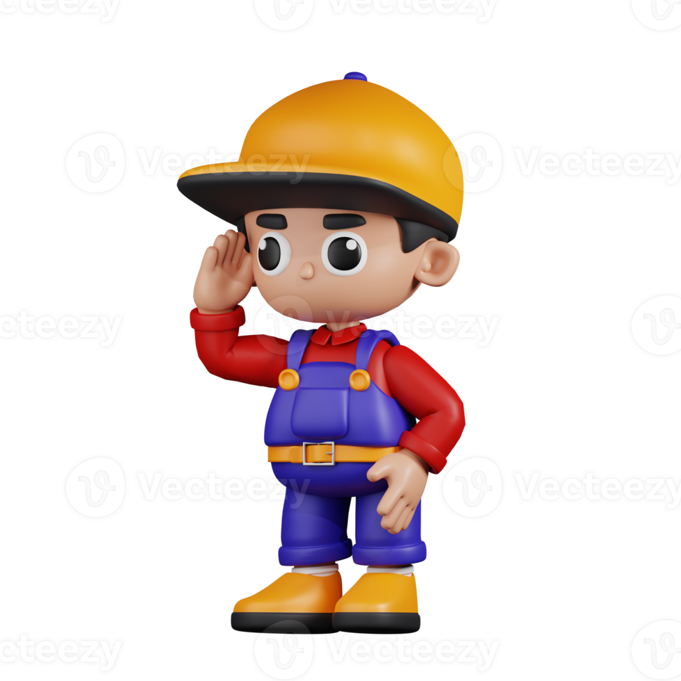 3d Character Mechanic Looking Pose. 3d render isolated on transparent backdrop. png