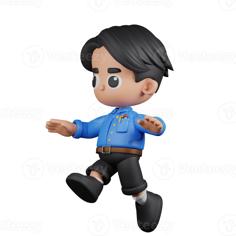 3d Character Teacher Jumping Pose. 3d render isolated on transparent backdrop. png