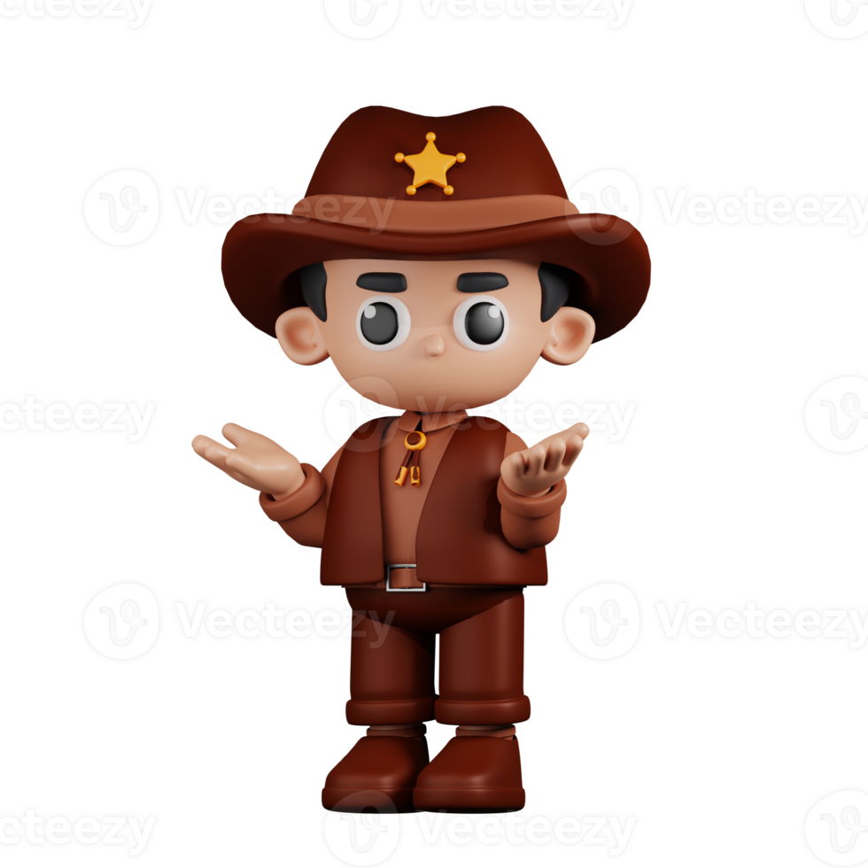 3d Character Sheriff Confused Pose. 3d render isolated on transparent backdrop. png