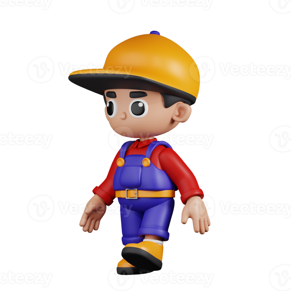 3d Character Mechanic Walking Pose. 3d render isolated on transparent backdrop. png