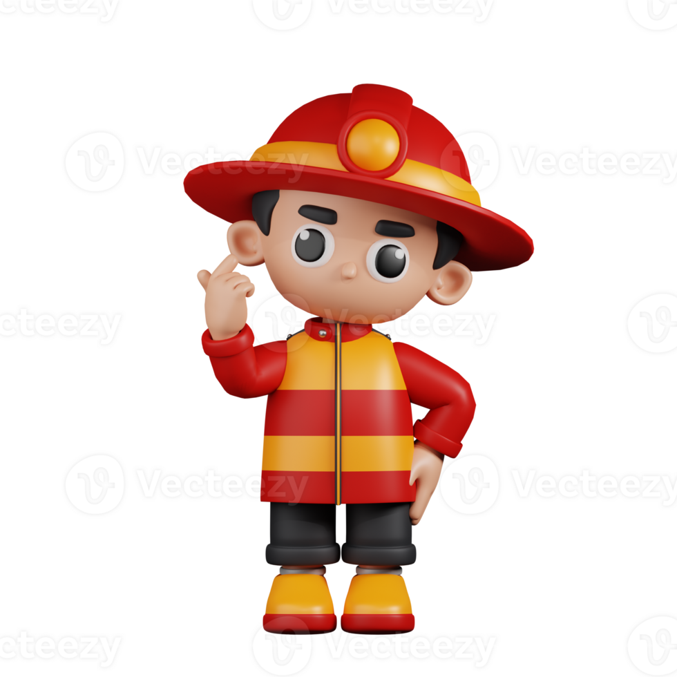 3d Character Firefighter Giving Mini Love Pose. 3d render isolated on transparent backdrop. png