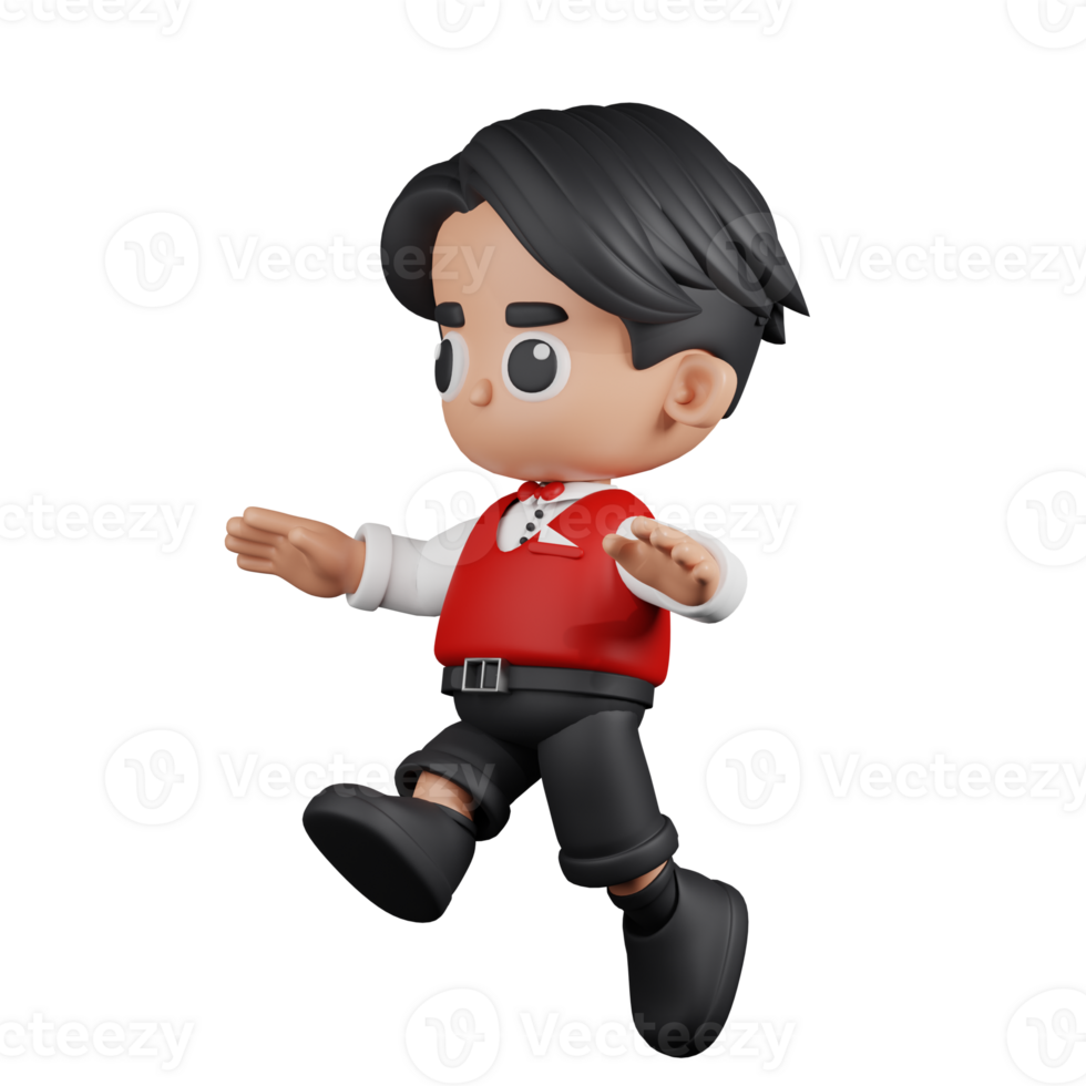 3d Character Waitress Jumping Pose. 3d render isolated on transparent backdrop. png