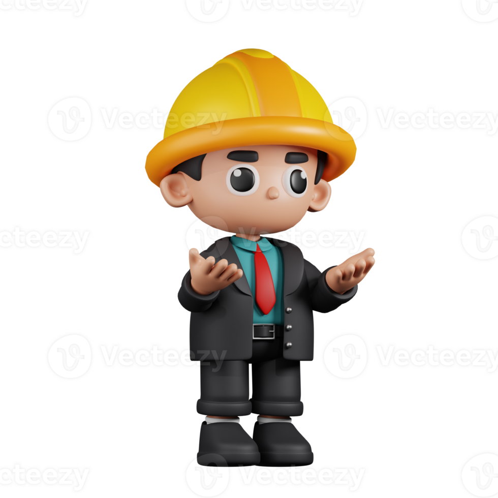 3d Character Engineer Angry Pose. 3d render isolated on transparent backdrop. png