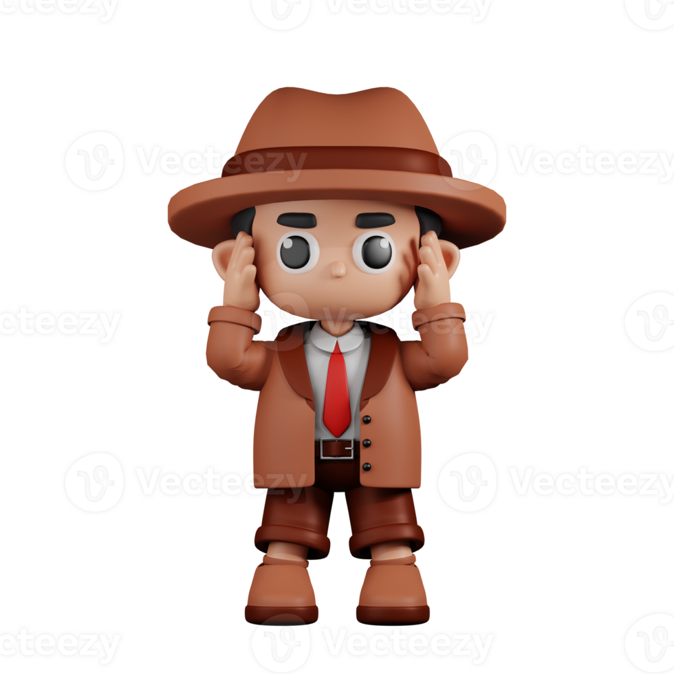 3d Character Detective Dizzy Pose. 3d render isolated on transparent backdrop. png
