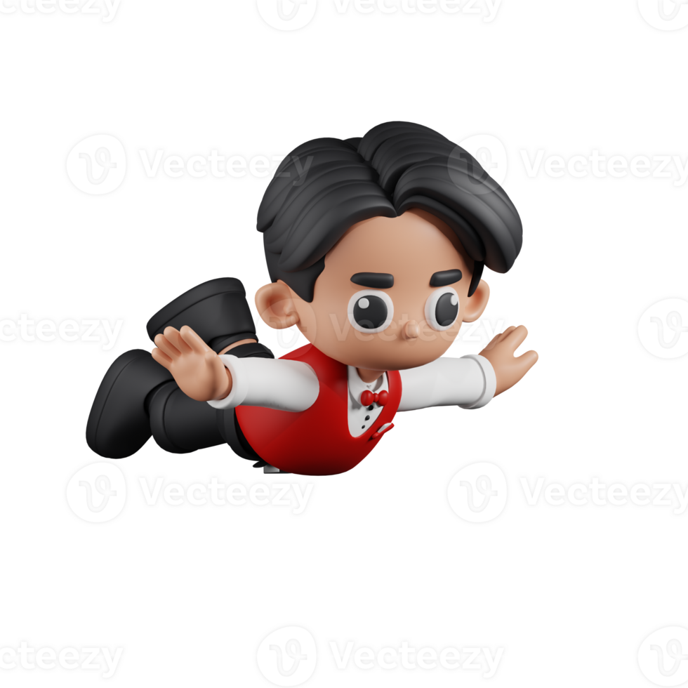 3d Character Waitress Flying Pose. 3d render isolated on transparent backdrop. png