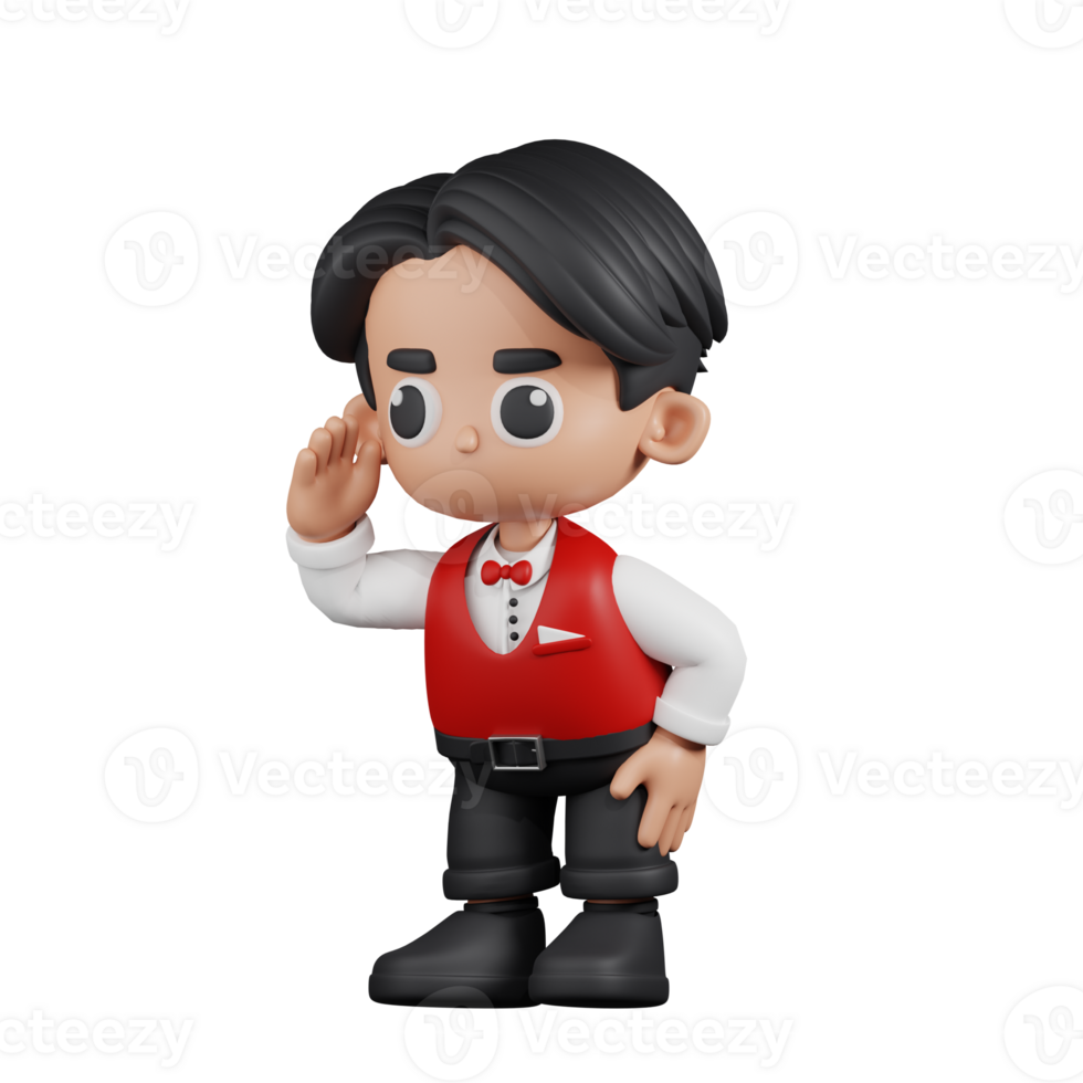 3d Character Waitress Looking for Something Pose. 3d render isolated on transparent backdrop. png