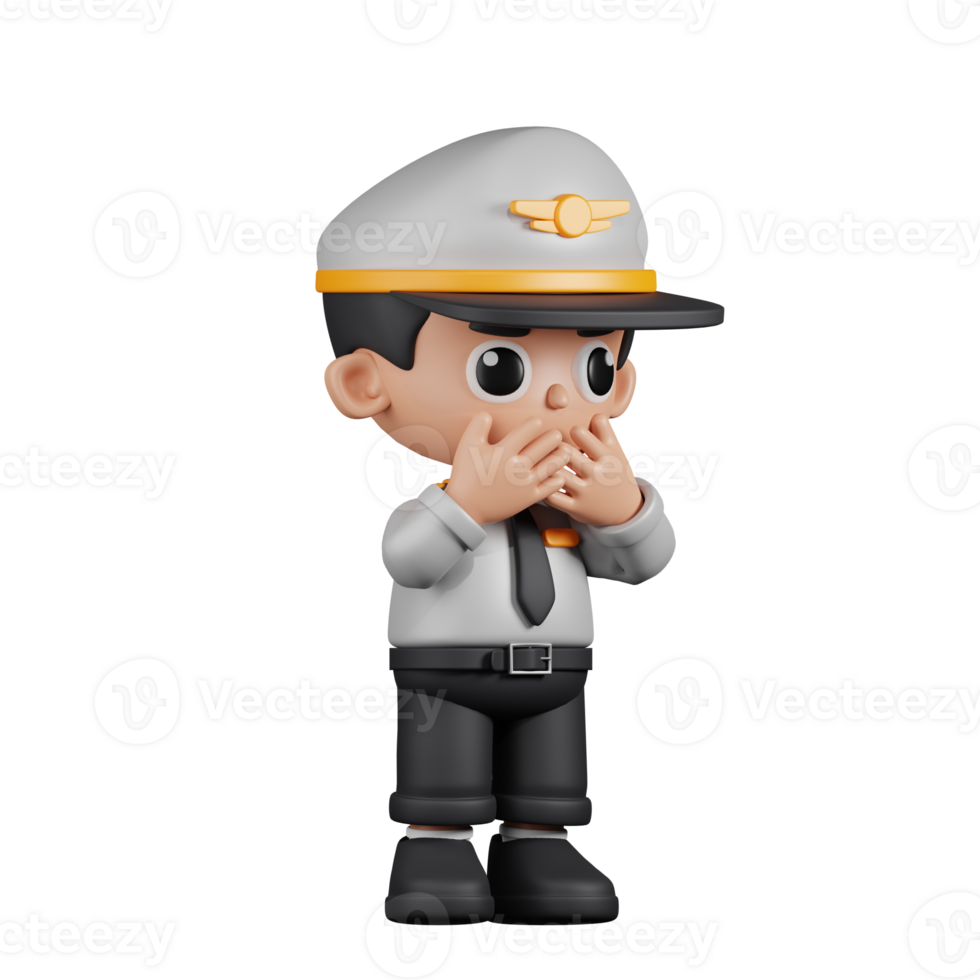 3d Character Pilot Affraid Pose. 3d render isolated on transparent backdrop. png