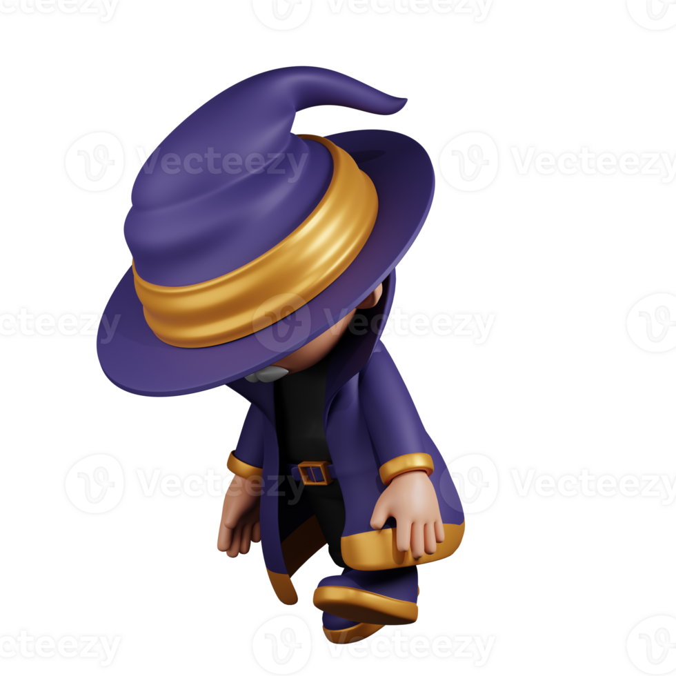 3d Character Wizard Tired Walk Pose. 3d render isolated on transparent backdrop. png