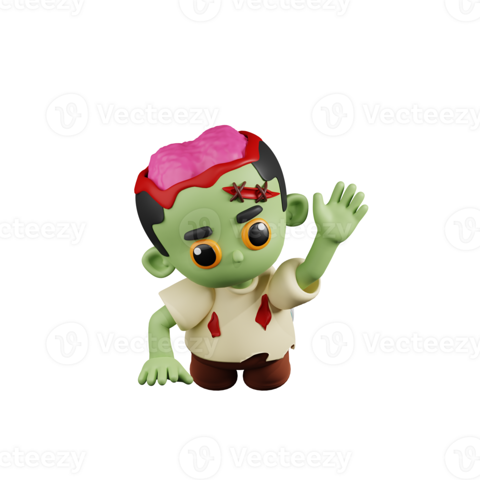 3d Character Zombie Crawling On The Ground Pose. 3d render isolated on transparent backdrop. png