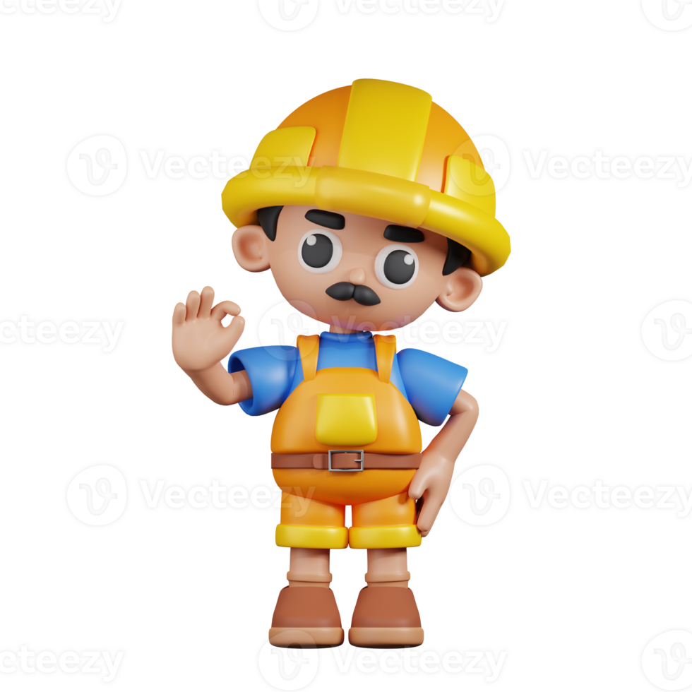 3d Character Builder Giving Ok Sign Pose. 3d render isolated on transparent backdrop. png