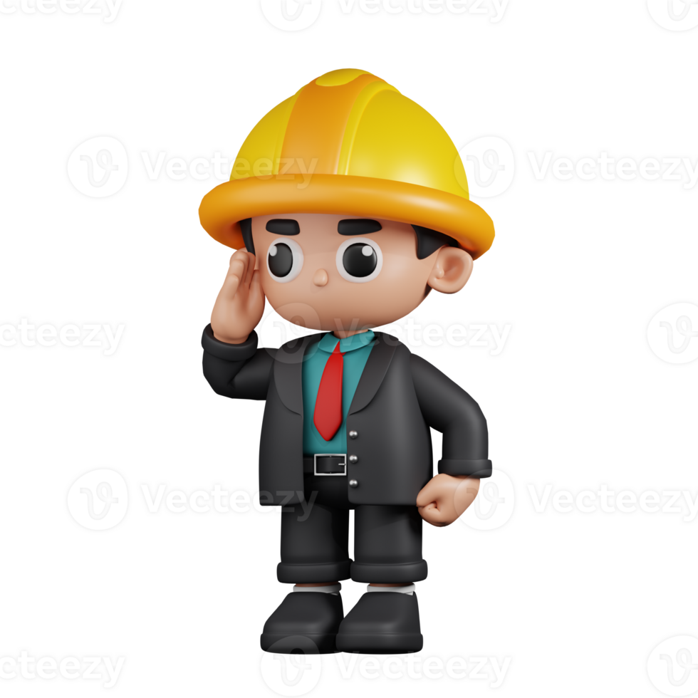 3d Character Engineer Giving Salute Pose. 3d render isolated on transparent backdrop. png
