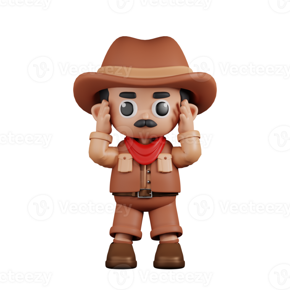 3d Character Cowboy Dizzy Pose. 3d render isolated on transparent backdrop. png