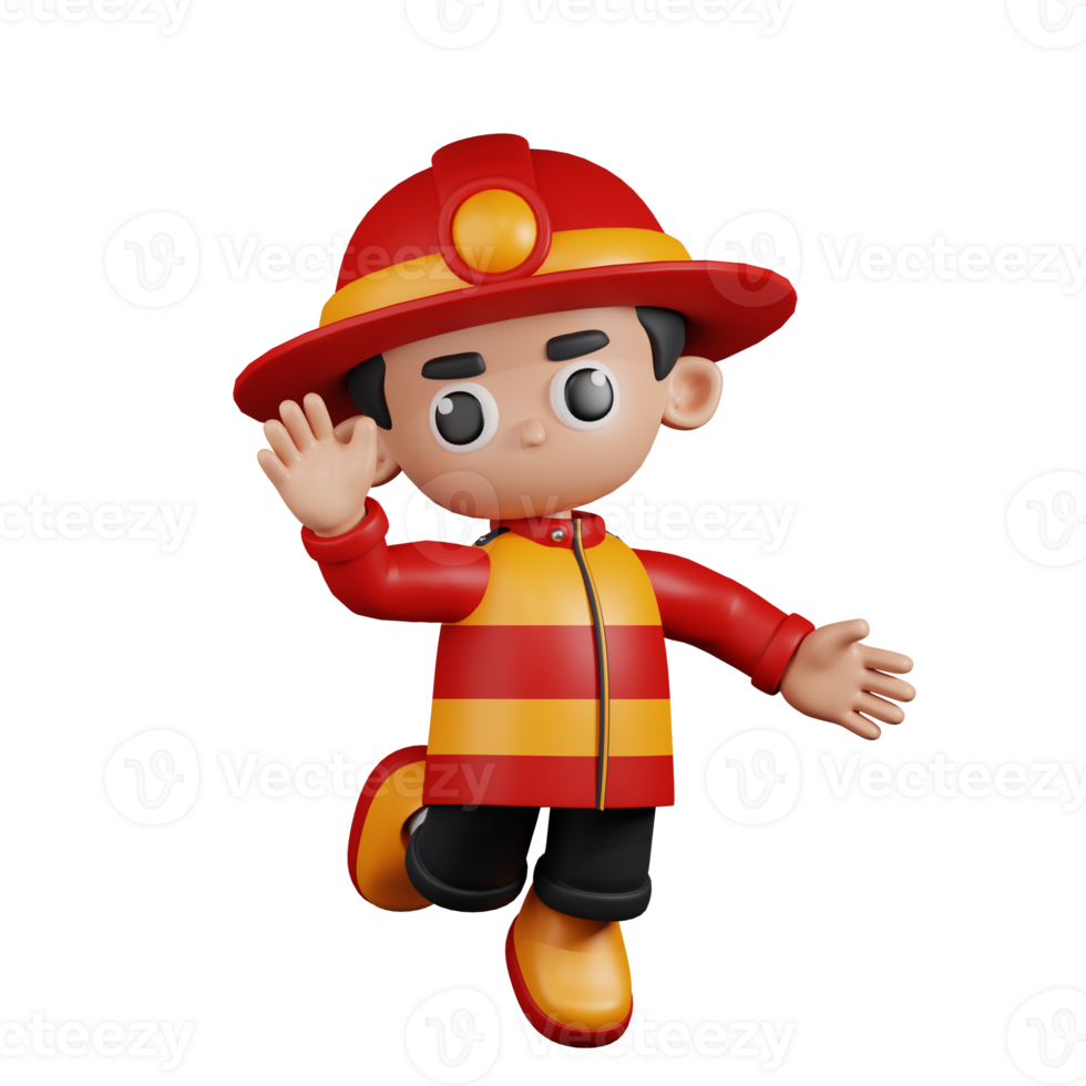 3d Character Firefighter Happy Pose. 3d render isolated on transparent backdrop. png