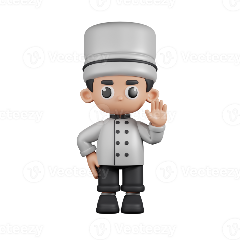 3d Character Chef Hands Up Pose. 3d render isolated on transparent backdrop. png