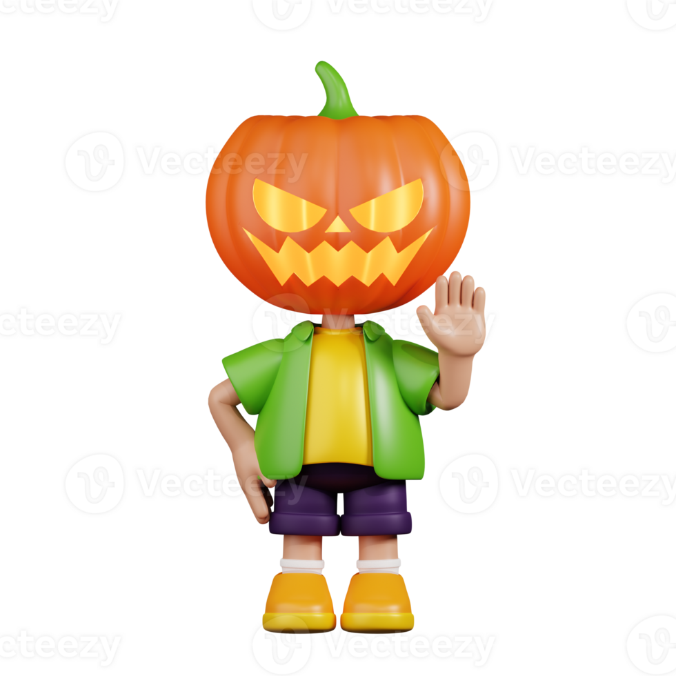 3d Character Pumpkin Hands Up Pose. 3d render isolated on transparent backdrop. png