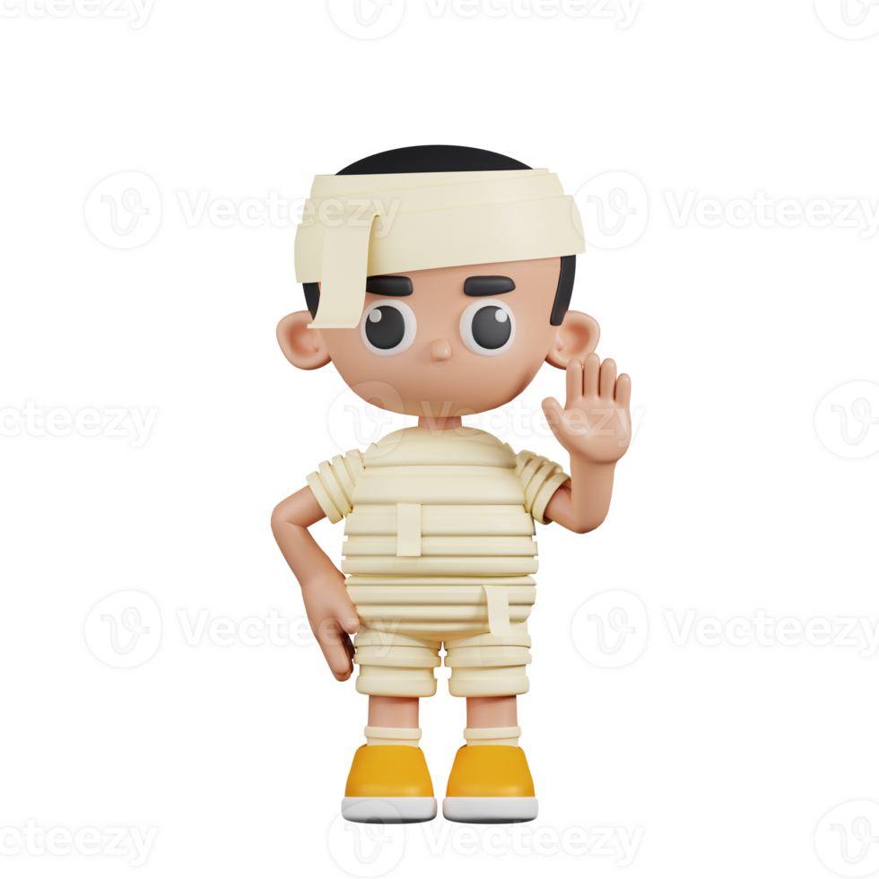 3d Character Mummy Hands Up Pose. 3d render isolated on transparent backdrop. png