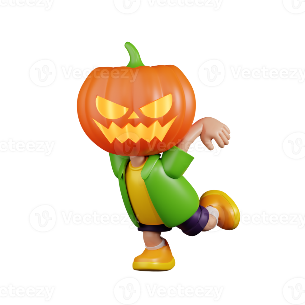 3d Character Pumpkin Ready To Jump Pose. 3d render isolated on transparent backdrop. png