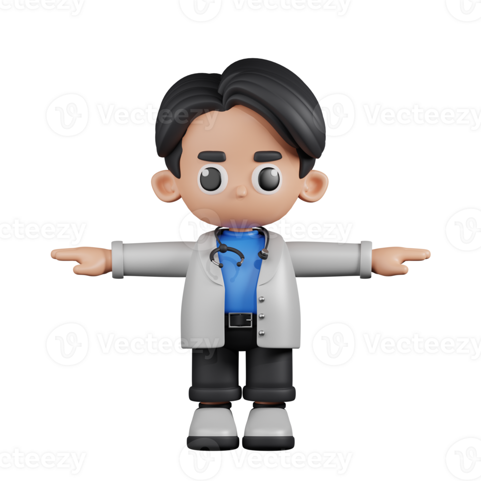 3d Character Doctor T Pose. 3d render isolated on transparent backdrop. png