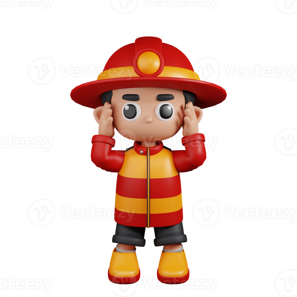 3d personaje bombero mareado pose. 3d hacer aislado en transparente fondo. png