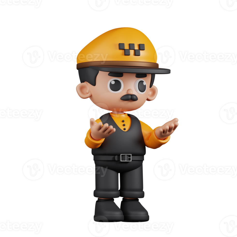 3d Character Taxi Driver Angry Pose. 3d render isolated on transparent backdrop. png