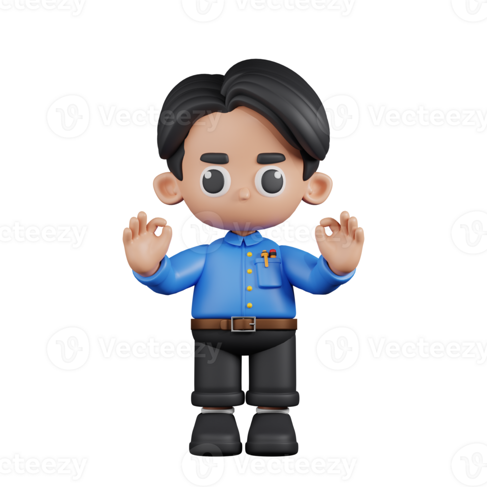 3d Character Teacher Giving Ok Hand Gesture Pose. 3d render isolated on transparent backdrop. png