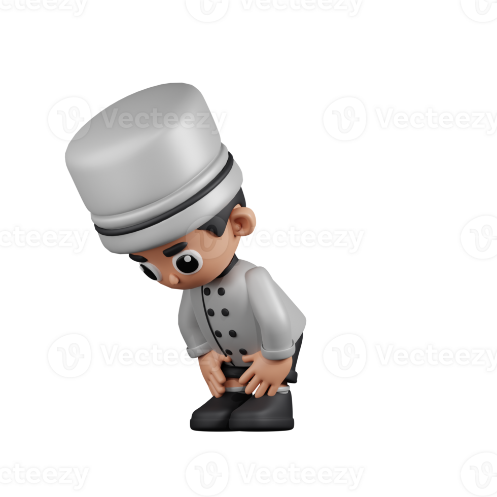 3d Character Chef Taking A Break Pose. 3d render isolated on transparent backdrop. png