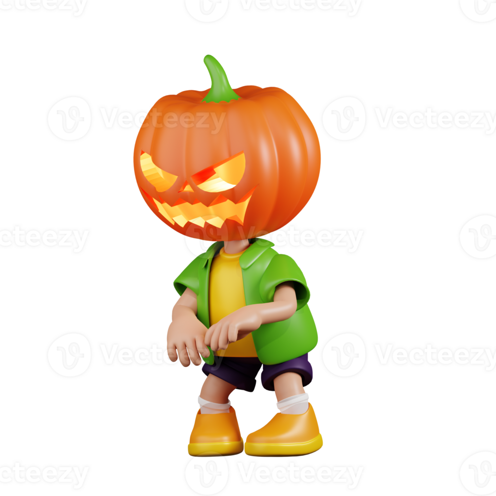 3d Character Pumpkin Having Eerie Gesture Pose. 3d render isolated on transparent backdrop. png
