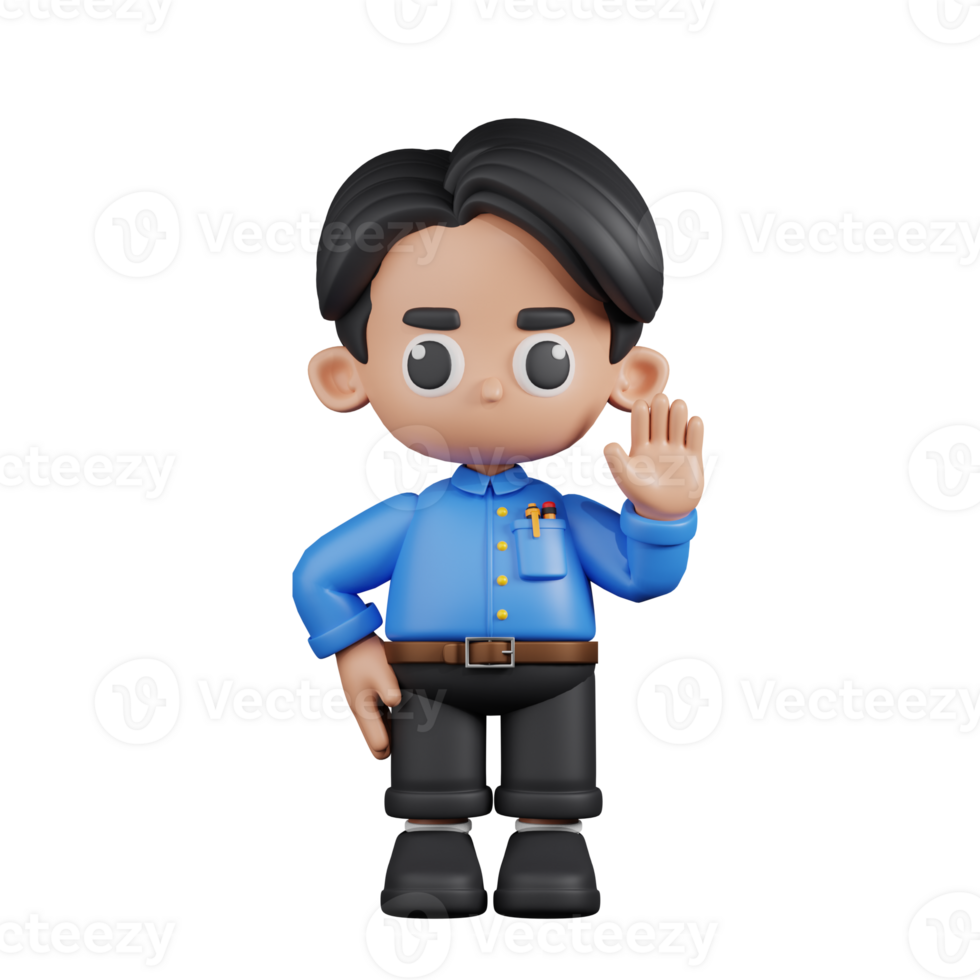 3d Character Teacher Hands Up Pose. 3d render isolated on transparent backdrop. png