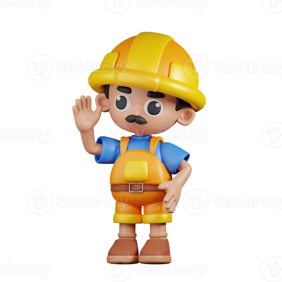 3d Character Builder Greeting Pose. 3d render isolated on transparent backdrop. png