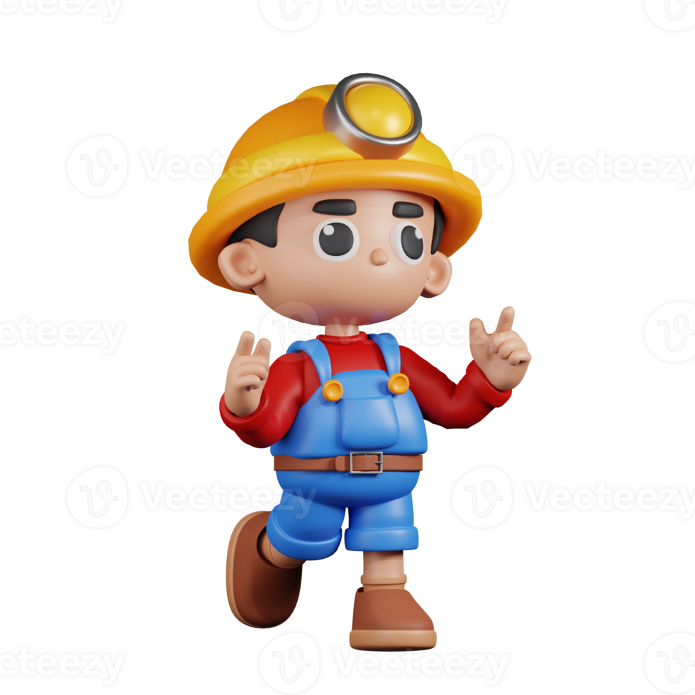 3d Character Miner Feeling Happy Pose. 3d render isolated on transparent backdrop. png