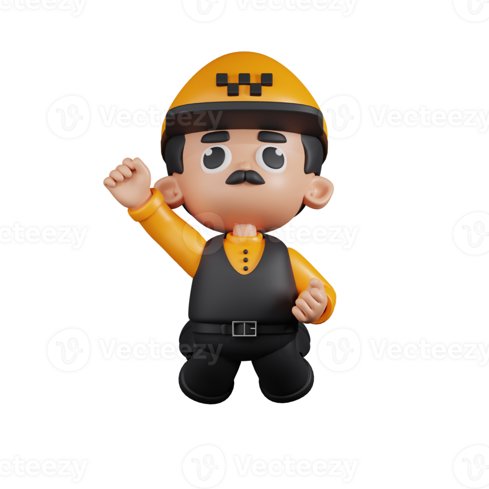 3d Character Taxi Driver Jumping In The Air Pose. 3d render isolated on transparent backdrop. png