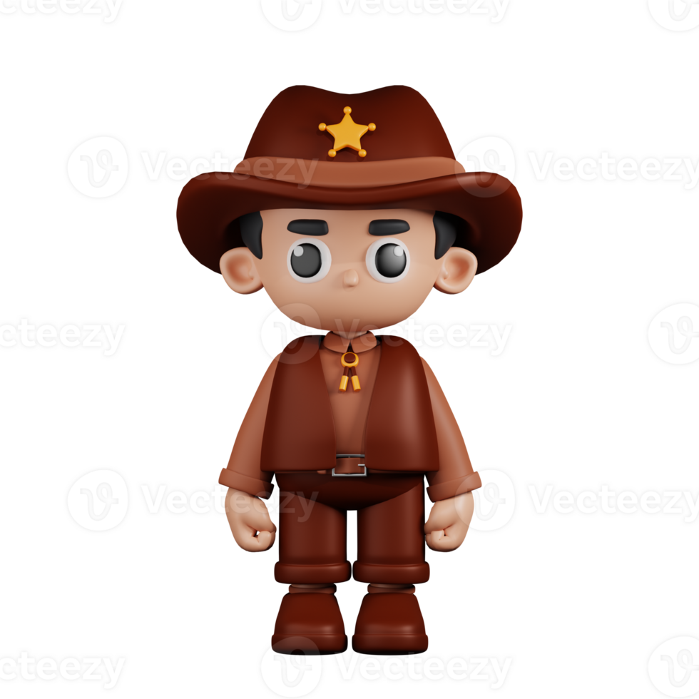 3d Character Sheriff Standing Pose. 3d render isolated on transparent backdrop. png