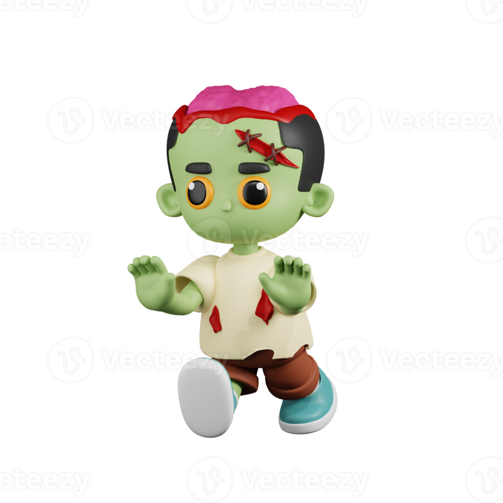 3d Character Zombie Strange Pose. 3d render isolated on transparent backdrop. png