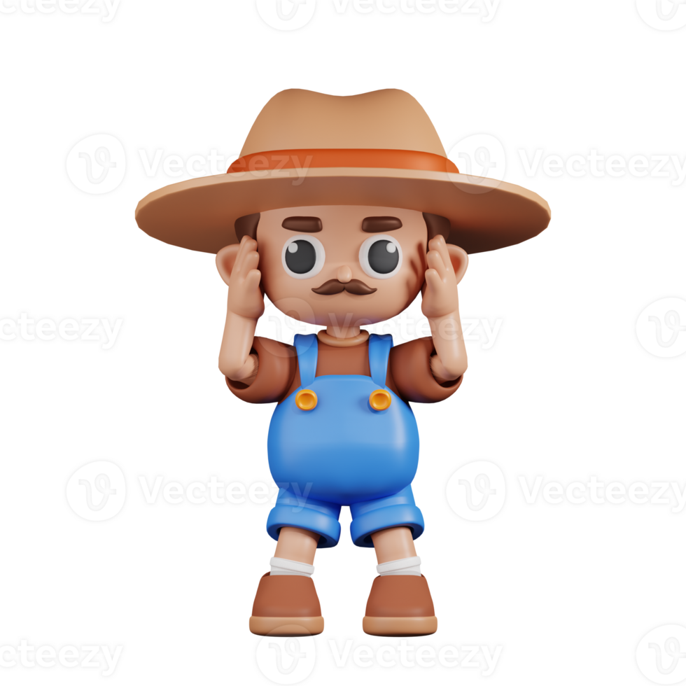 3d Character Farmer Dizzy Pose. 3d render isolated on transparent backdrop. png
