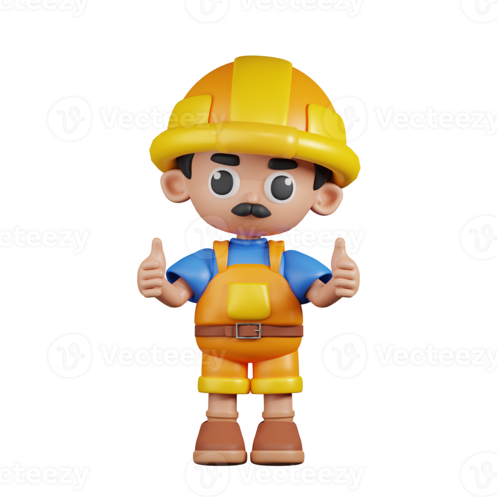 3d Character Builder Giving A Thumb Up Pose. 3d render isolated on transparent backdrop. png