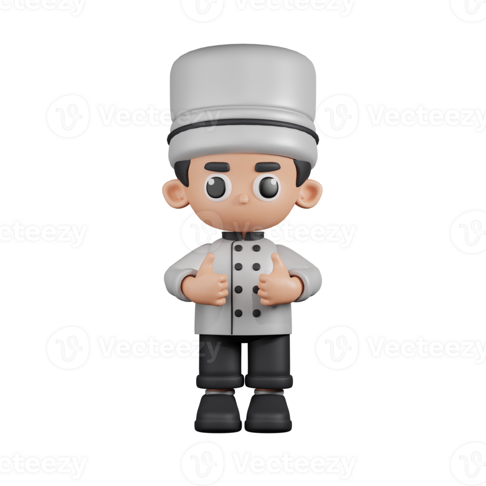 3d Character Chef Showing Thumbs Up Pose. 3d render isolated on transparent backdrop. png