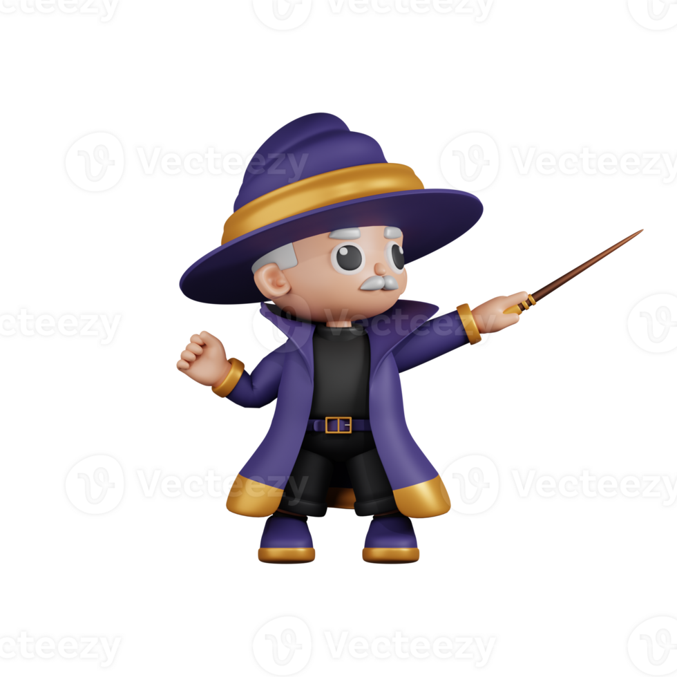 3d Character Wizard Looking Victorious Pose. 3d render isolated on transparent backdrop. png